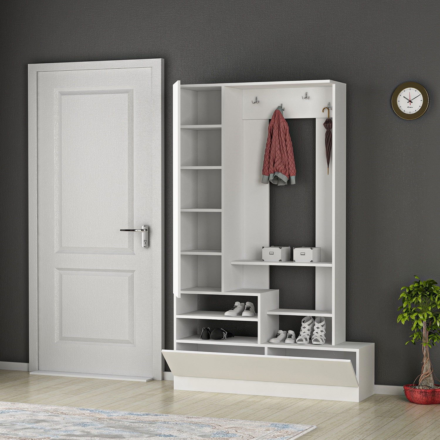 Seta Entryway Coat Rack - Home - Cabinets Netsan and Furniture Furniture White with & Garden Manufacturer Shelves 