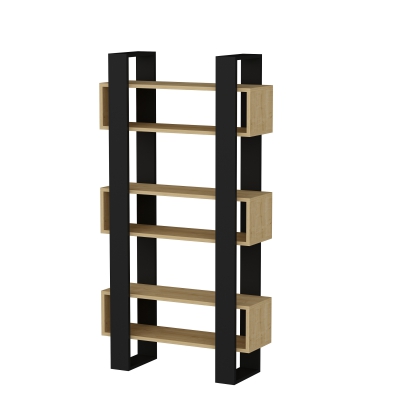 Ocean Bookcase with Geometric Shelves - Black & Oak