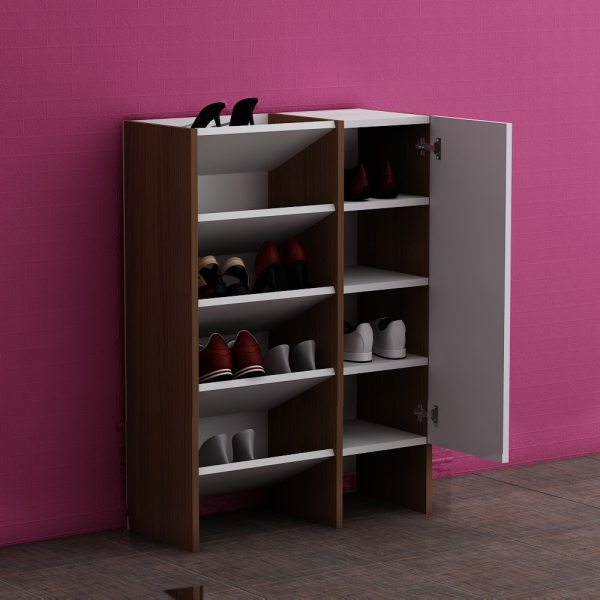 Labisa Shoes Storage Cabinet Shelf - Walnut & White