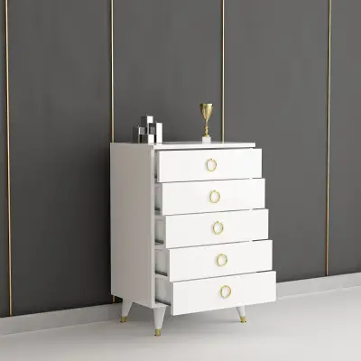 Honnor Dresser with Drawers - White & Gold