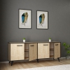 Crystal Sideboard with Cabinets - Oak & Black Band