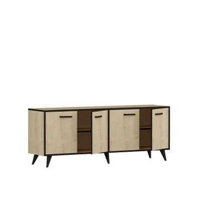 Crystal Sideboard with Cabinets - Oak & Black Band