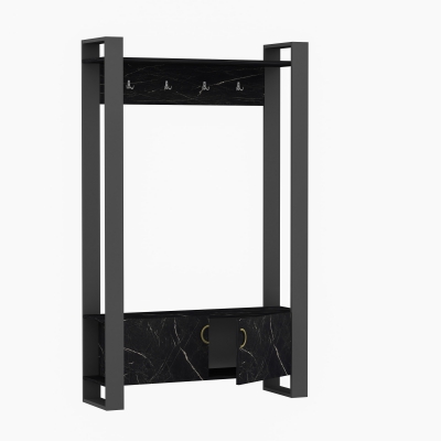 Flumen Entryway Coat Rack with Bench and Cabinet - Black Marble Effect & Anthracite