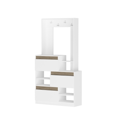 Arum Entryway Coat Rack with Shoe Cabinets and Shelves - White & Walnut