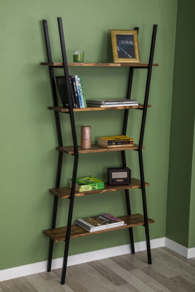 DISCONTINUED - Star Wood Bookcase with Metal Frame - Walnut & Black