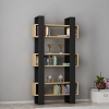 Ocean Bookcase with Geometric Shelves - Black & Oak