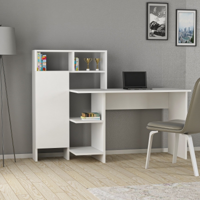 Delmaris Computer Desk with Shelves and Cabinet - White