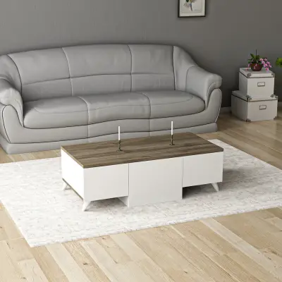 Anima Coffee Table with Storage Cabinets - White & Walnut