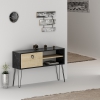 Fiore Dresuar Console Table with Cabinet and Metal Legs - Black Marble Effect & Oak