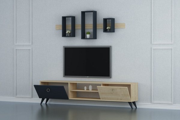 Earthy TV Stand and Entertainment Center - Oak and Anthracite