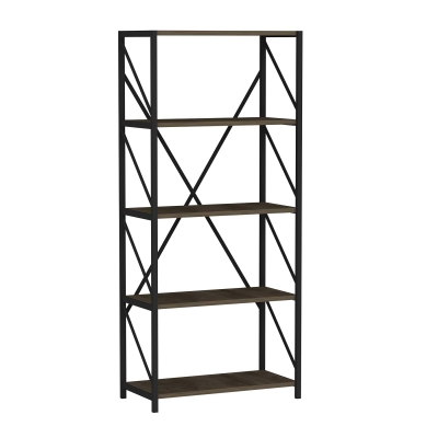 Hilda Metal Manufactured Wood Bookcase - Walnut & Black