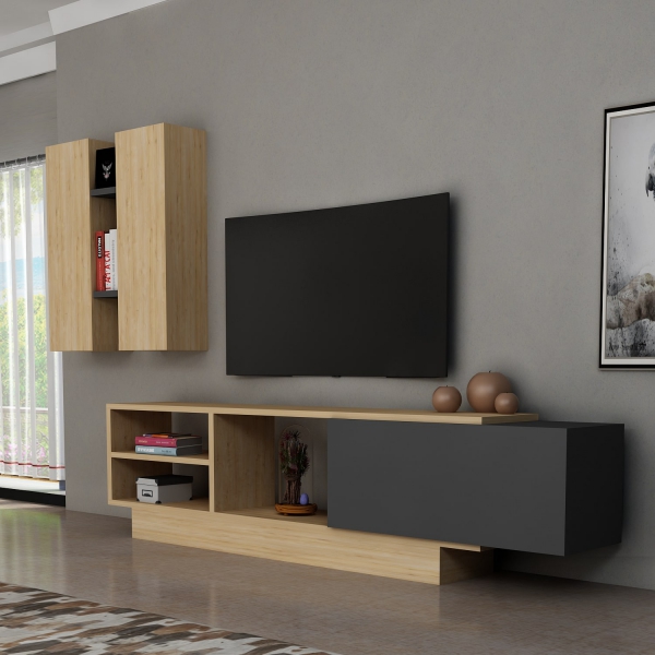 Pollen TV Stand and Entertainment Center - Anthracite & Oak