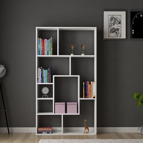 Limo Geometric Bookcase with Shelves - White