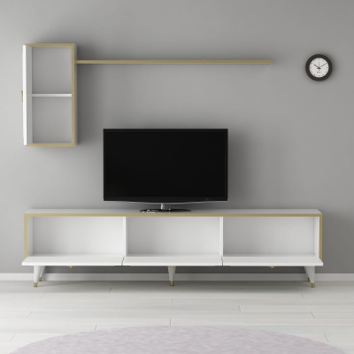 Antonia TV Stand and Entertainment Center - White & Gold Band