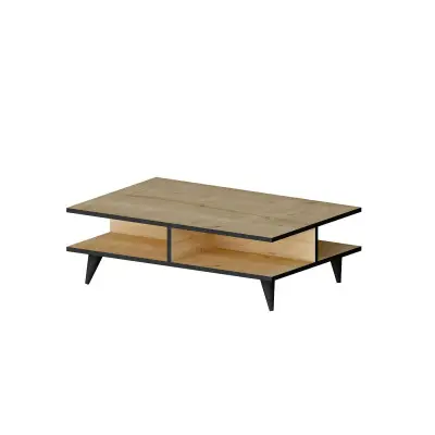 Crystal Coffee Table with Storage Shelves - Oak & Black Band