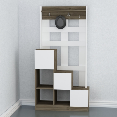 Odina Hallway Coat Rack with Cabinet and Shelves - White & Walnut