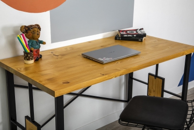 Lizbon Solid Wood Metal Computer Desk - Oak & Black