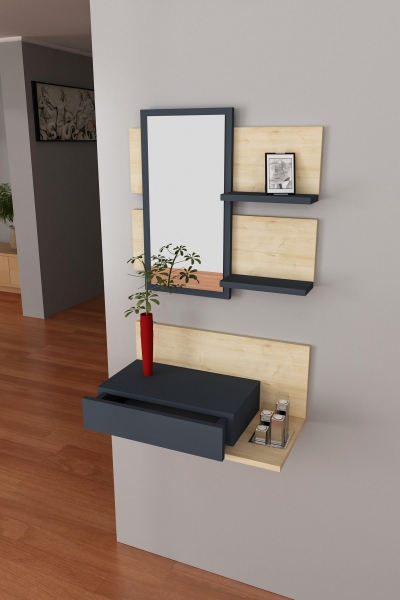 Alloro Dresuar with Drawer and Mirror - Anthracite & Oak