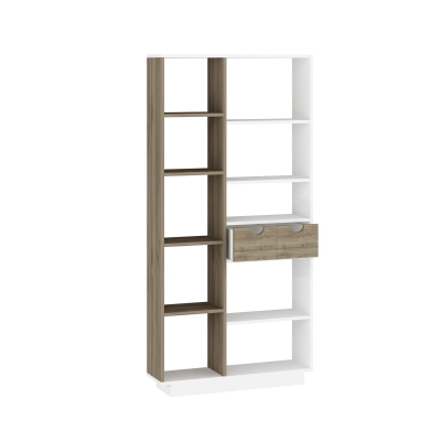 Revna Bookcase with Drawers and Shelves - White & Walnut