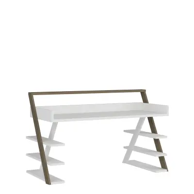 Mundus Computer Desk with Shelves - White & Walnut