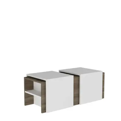 DISCONTINUED - Cella Nesting Coffee Table with Storage Shelves, Set of 3 - White & Walnut