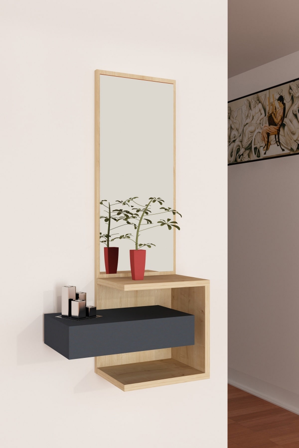 Riveno Dresuar with Drawer and Mirror - Anthracite & Oak