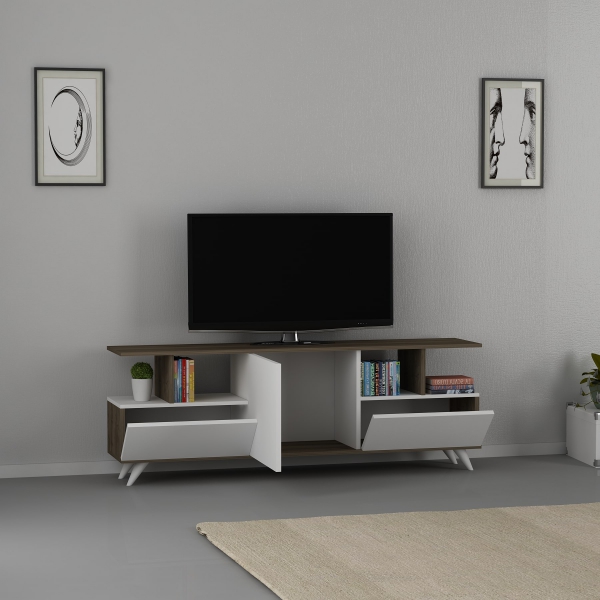 Titulus TV Stand and Media Console - White & Walnut