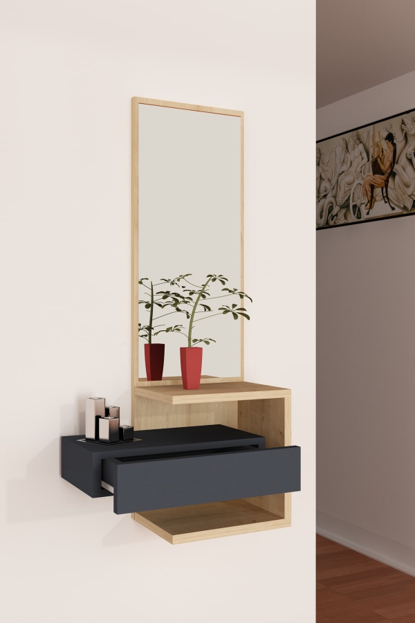 Riveno Dresuar with Drawer and Mirror - Anthracite & Oak