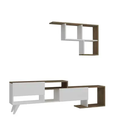 Pilmin TV Stand and Entertainment Center - White & Walnut