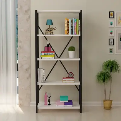 Hilda  Metal Manufactured Wood Bookcase - White & Black