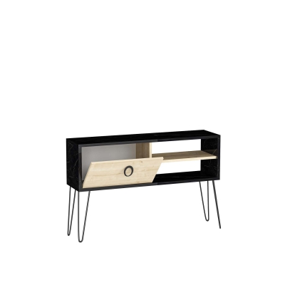 Fiore Dresuar Console Table with Cabinet and Metal Legs - Black Marble Effect & Oak