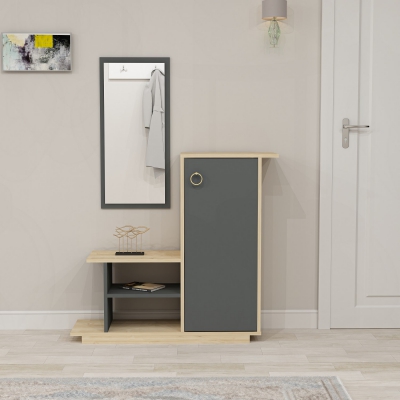 Albero Dresuar with Cabinet, Shelves and Mirror - Anthracite & Oak