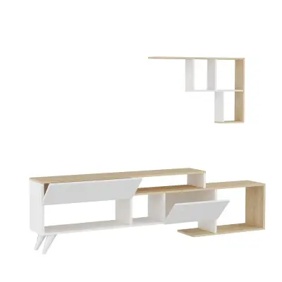 Pilmin TV Stand and Entertainment Center - White & Oak