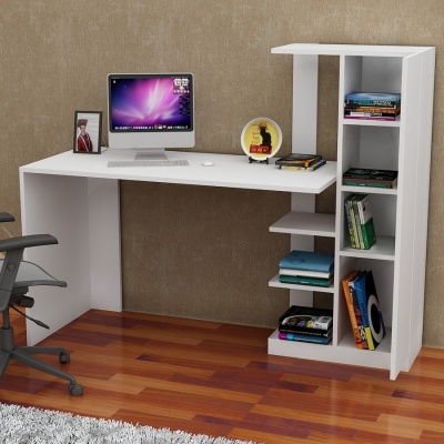 Severus Computer Desk with Shelves - White