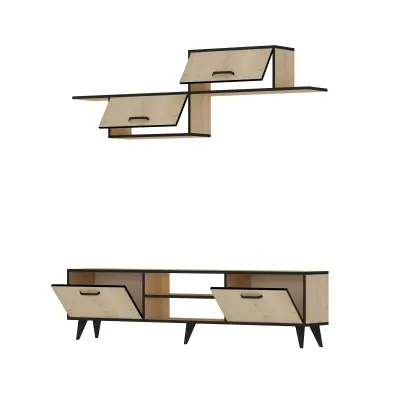 Crystal TV Stand and Entertainment Center - Oak & Black