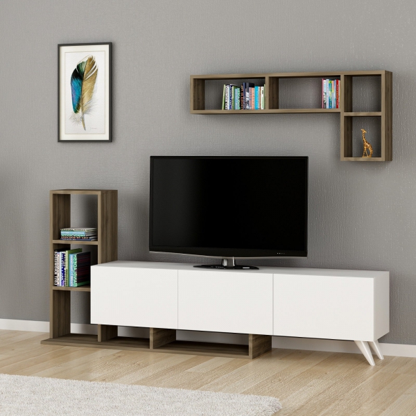 Sole TV Stand and Entertainment Center - White & Walnut