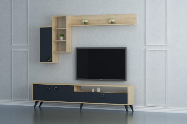 Ariana TV Stand and Entertainment Center - Anthracite & Oak
