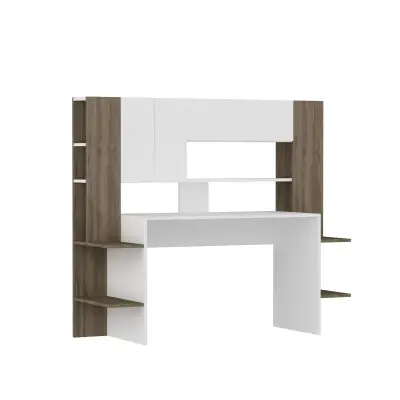 Pedro Computer Desk with Cabinets and Shelves - White & Walnut