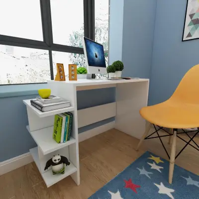 Vispo Computer Desk with Shelves - White