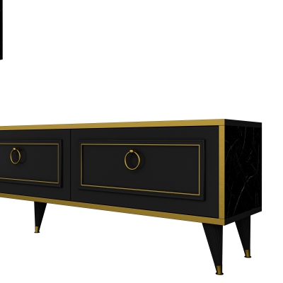 Frida TV Stand and Entertainment Center - Black Marble Effect & Gold