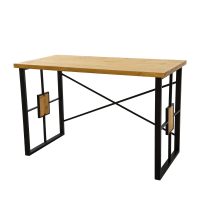 Lizbon Solid Wood Metal Computer Desk - Oak & Black