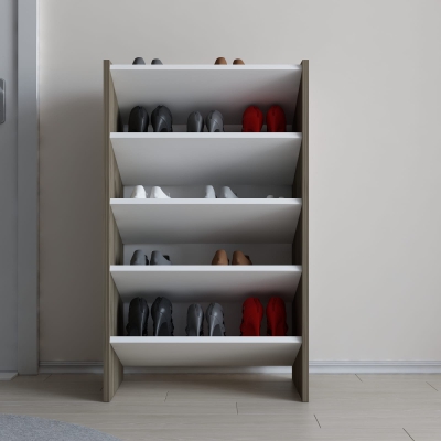 Elarco 4 Tier Shoe Storage Shelf - White & Walnut