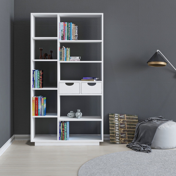 Revna Bookcase with Drawers and Shelves - White