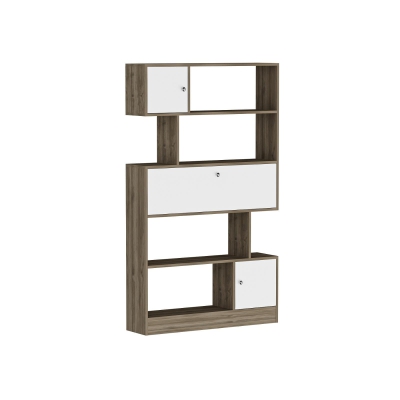 Ricardo Bookcase with Cabinets and Shelves - White & Walnut