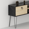 Fiore Dresuar Console Table with Cabinet and Metal Legs - Black Marble Effect & Oak