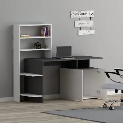 Lake Computer Desk with Cabinets and Shelves - White & Anthracite