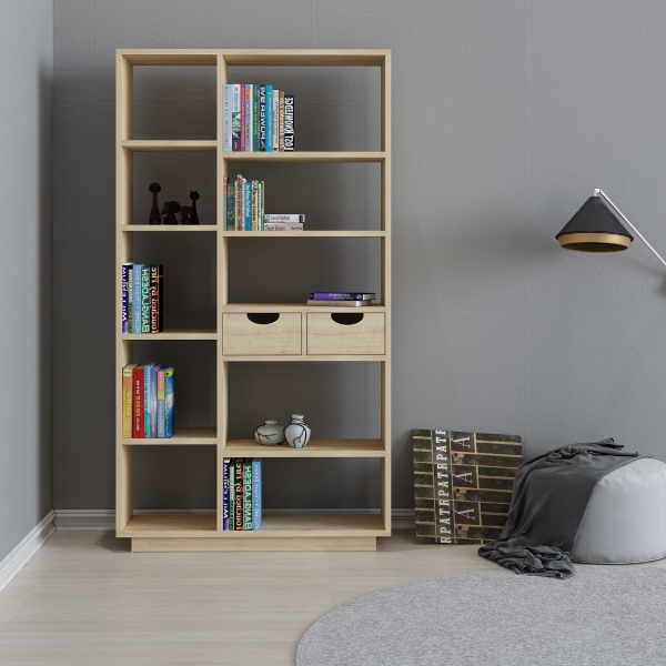 Revna Bookcase with Drawers and Shelves - Oak