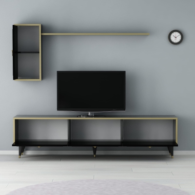 Frida TV Stand and Entertainment Center - Black Marble Effect & Gold