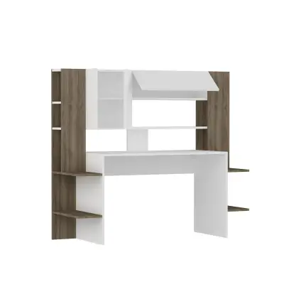 Pedro Computer Desk with Cabinets and Shelves - White & Walnut