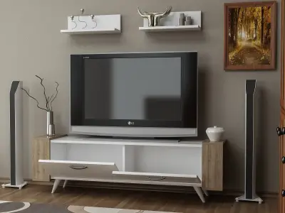 Zeya TV Stand and Entertainment Center - White & Walnut